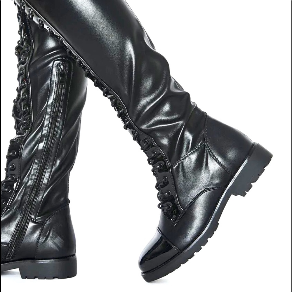 AZALEA WANG WORKIN DAY AND NIGHT FLAT OVER THE KNEE LACE UP BOOT
